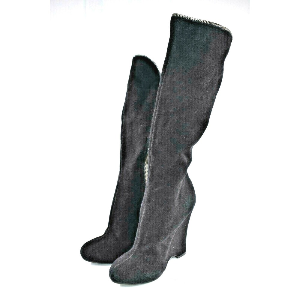 MIA Eduina Women's Black Suede Below Knee Wedge with Zipper Boots Size 8.5 M - Picture 2 of 8
